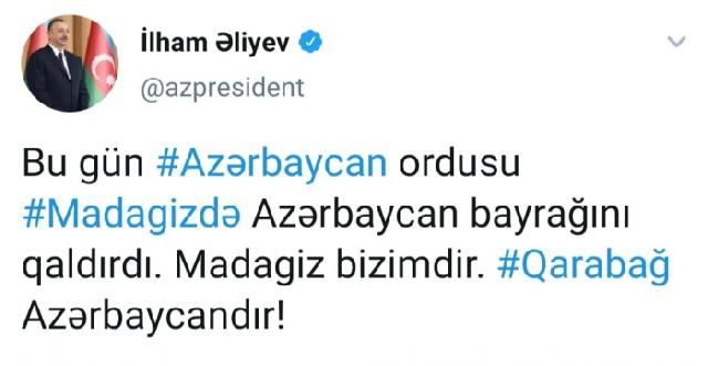 "Azərbaycan Ordusu Madagizdə Azərbaycan bayrağını qaldırdı"