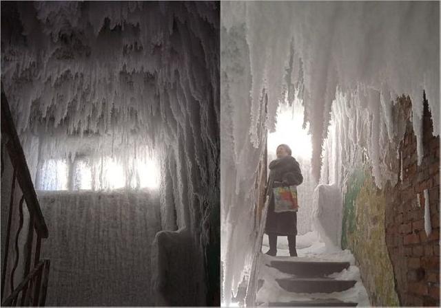 Yaşayış binasının girişi buzlu mağaraya çevrildi