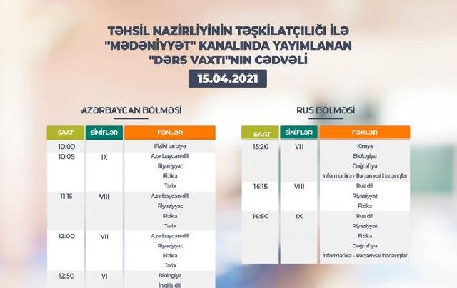 “Dərs vaxtı”nın bu günə olan CƏDVƏL